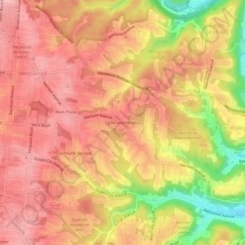 Cyclorama Heights topographic map, elevation, terrain