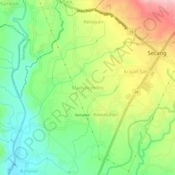 Madyocondro topographic map, elevation, terrain