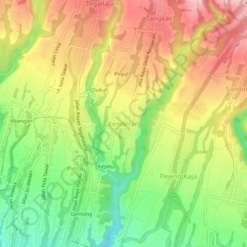 Kenderan topographic map, elevation, terrain