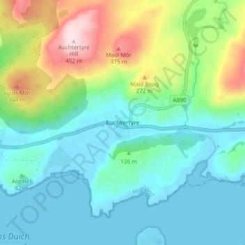 Auchtertyre topographic map, elevation, terrain