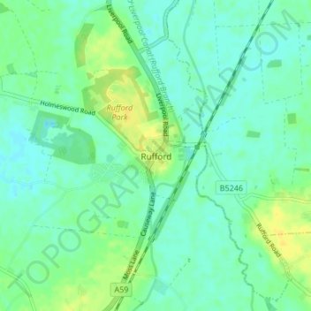 Rufford topographic map, elevation, terrain