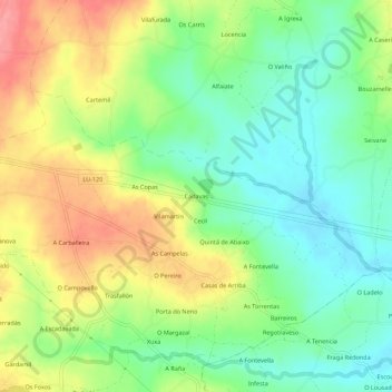 Cádavas topographic map, elevation, terrain