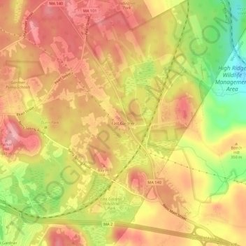 East Gardner topographic map, elevation, terrain