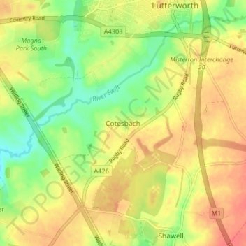 Cotesbach topographic map, elevation, terrain