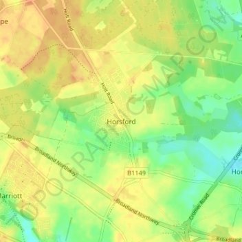 Horsford topographic map, elevation, terrain