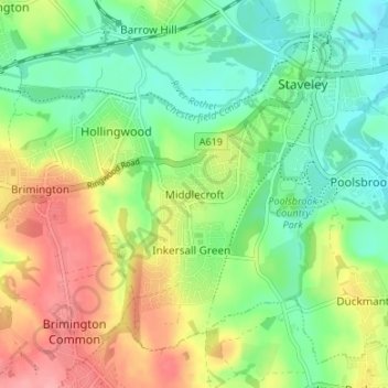 Middlecroft topographic map, elevation, terrain