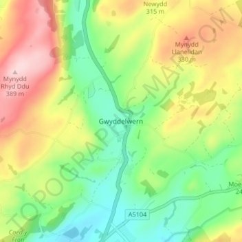 Gwyddelwern topographic map, elevation, terrain