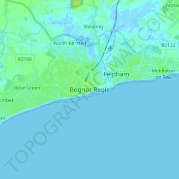 Bognor Regis topographic map, elevation, terrain