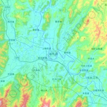 新化县 topographic map, elevation, terrain