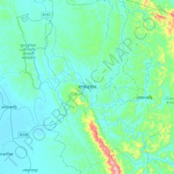 Bandarban topographic map, elevation, terrain