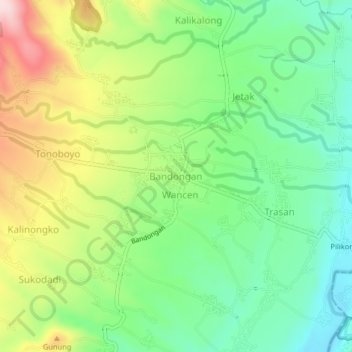 Bandongan topographic map, elevation, terrain