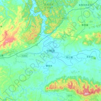宁明县 topographic map, elevation, terrain