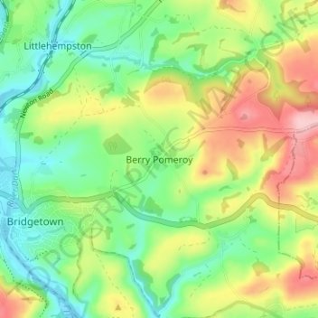 Berry Pomeroy topographic map, elevation, terrain