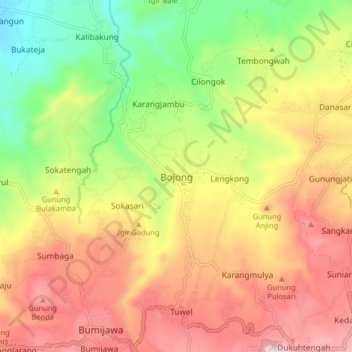 Bojong topographic map, elevation, terrain