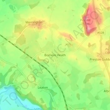 Bomere Heath topographic map, elevation, terrain