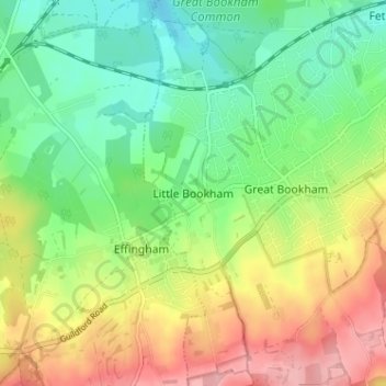 Little Bookham topographic map, elevation, terrain