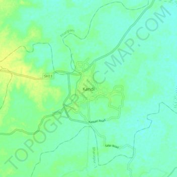 Kandi topographic map, elevation, terrain