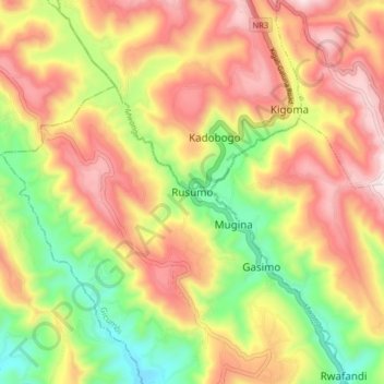 Rusumo topographic map, elevation, terrain