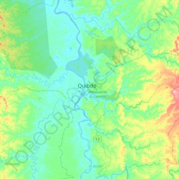 Quibdó topographic map, elevation, terrain