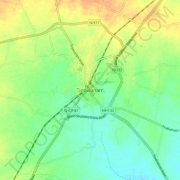 Tindivanam topographic map, elevation, terrain