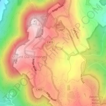 Dandenong Ranges topographic map, elevation, terrain