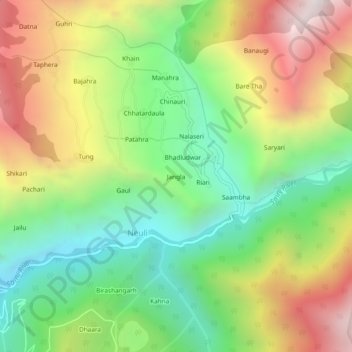 Jangla topographic map, elevation, terrain