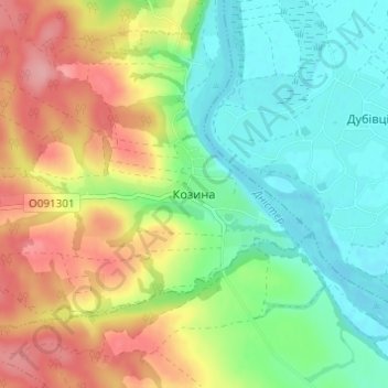 Kozyna topographic map, elevation, terrain