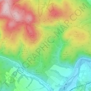 Węglówka topographic map, elevation, terrain