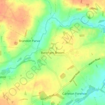 Barnham Broom topographic map, elevation, terrain