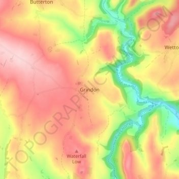 Grindon topographic map, elevation, terrain