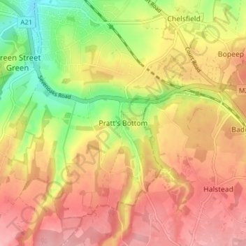 Pratt's Bottom topographic map, elevation, terrain