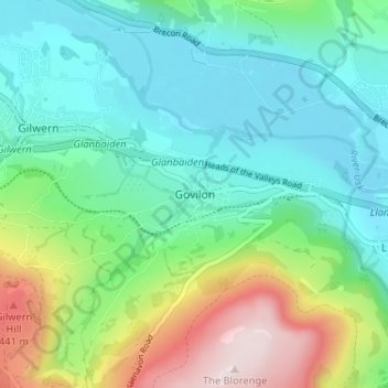 Govilon topographic map, elevation, terrain