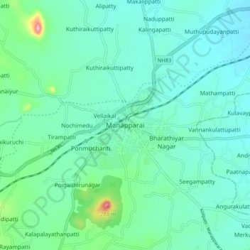 Manapparai topographic map, elevation, terrain