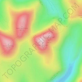 Slieve Bearnagh topographic map, elevation, terrain