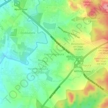 Hemmigepura topographic map, elevation, terrain