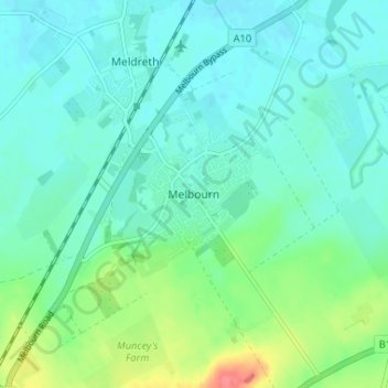 Melbourn topographic map, elevation, terrain