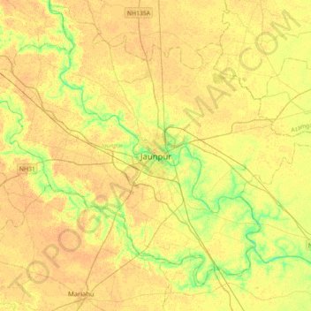 Jaunpur topographic map, elevation, terrain