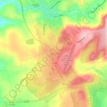 Sutter Hill topographic map, elevation, terrain