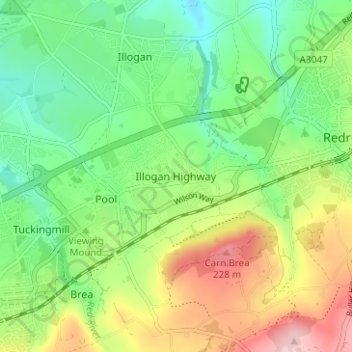 Illogan Highway topographic map, elevation, terrain