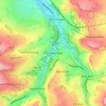 Thongsbridge topographic map, elevation, terrain