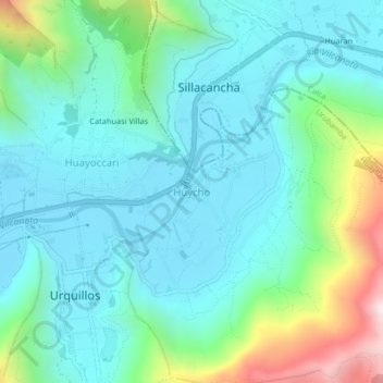 Huycho topographic map, elevation, terrain