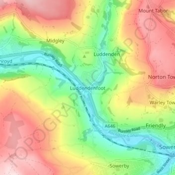 Luddendenfoot topographic map, elevation, terrain