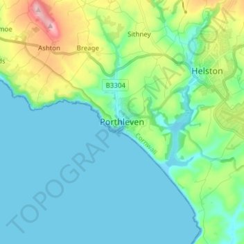 Porthleven topographic map, elevation, terrain