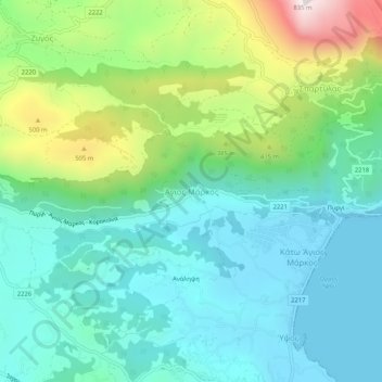 Agios Markos topographic map, elevation, terrain