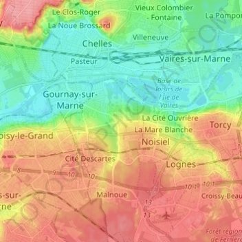 Champs-sur-Marne topographic map, elevation, terrain