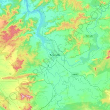 Mandla topographic map, elevation, terrain