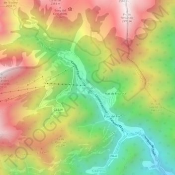 Arinsal topographic map, elevation, terrain