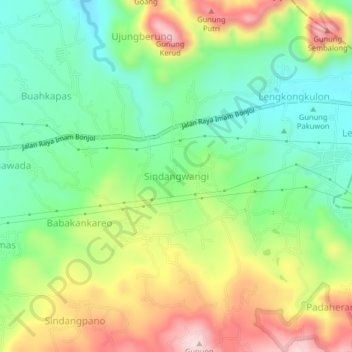 Sindangwangi topographic map, elevation, terrain