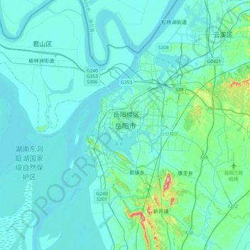 Yueyang topographic map, elevation, terrain