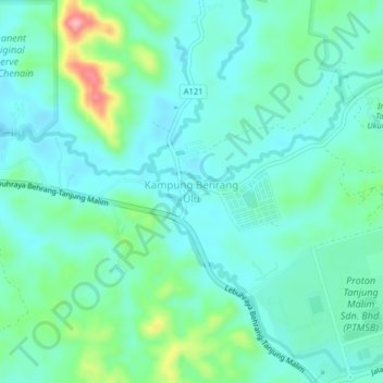 Kampung Behrang Ulu topographic map, elevation, terrain